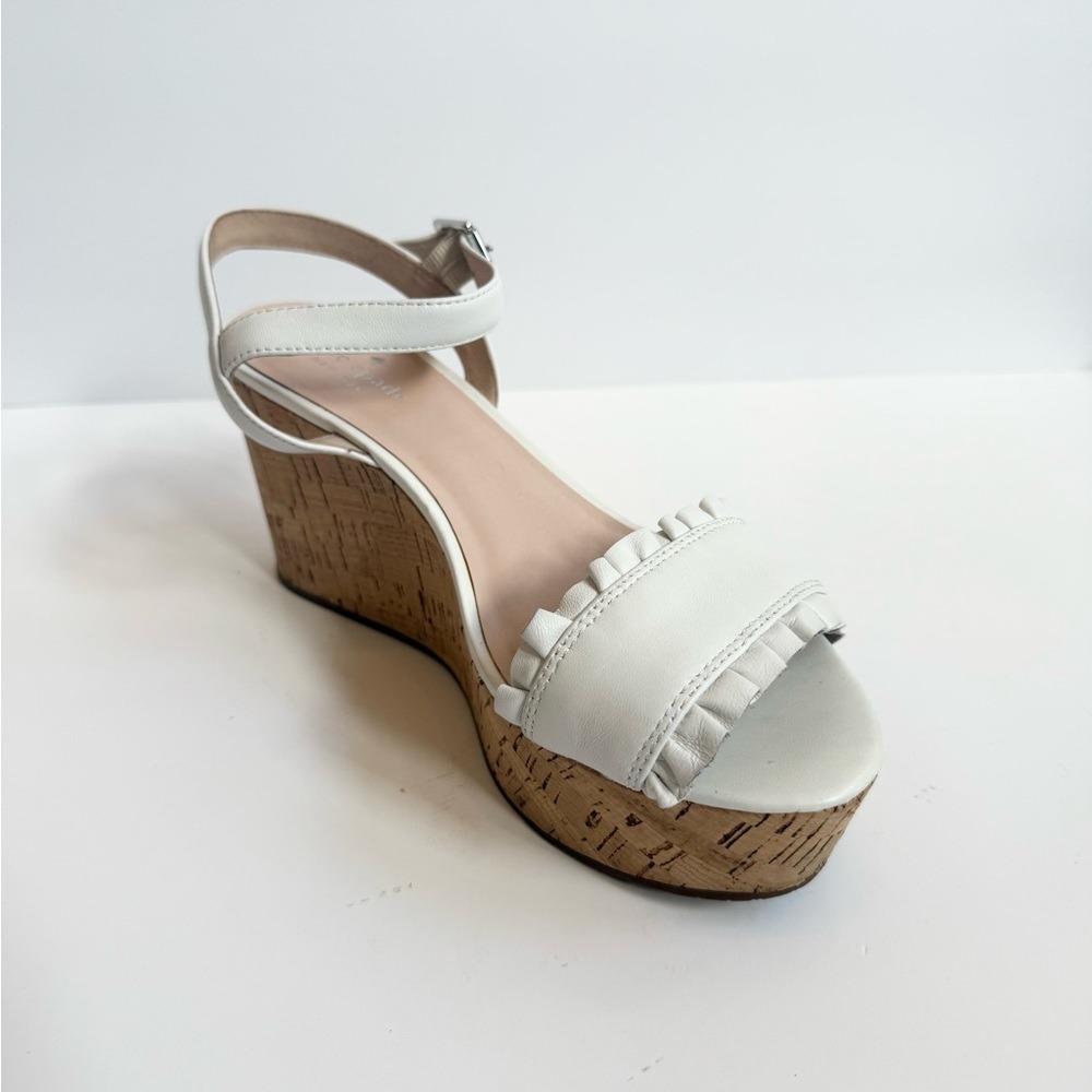 Kate Spade‎ Womens Shoes White Cork Tomas Wedge Heels  Size 9.5M  Ruffled Edge